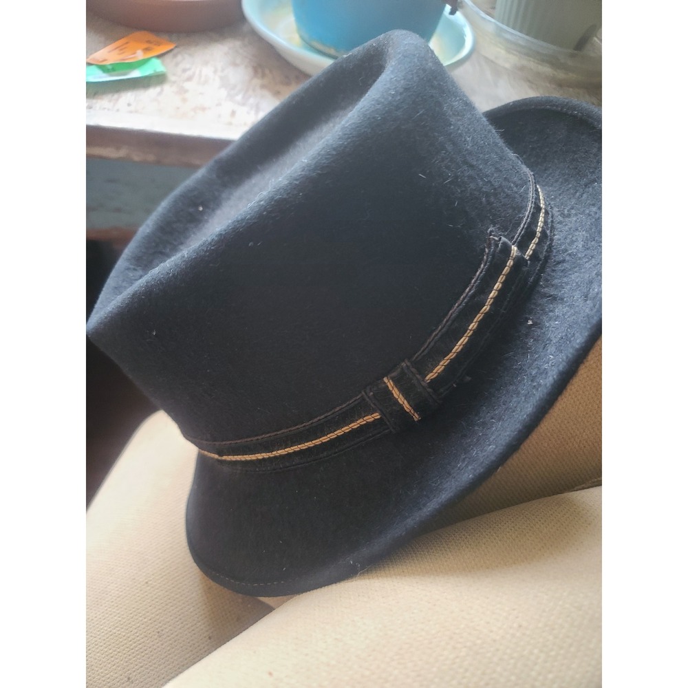 Vintage Thoroughbred Swagger Fedora Hat Black Coney Fur Moleskin Finish Mens VGC
